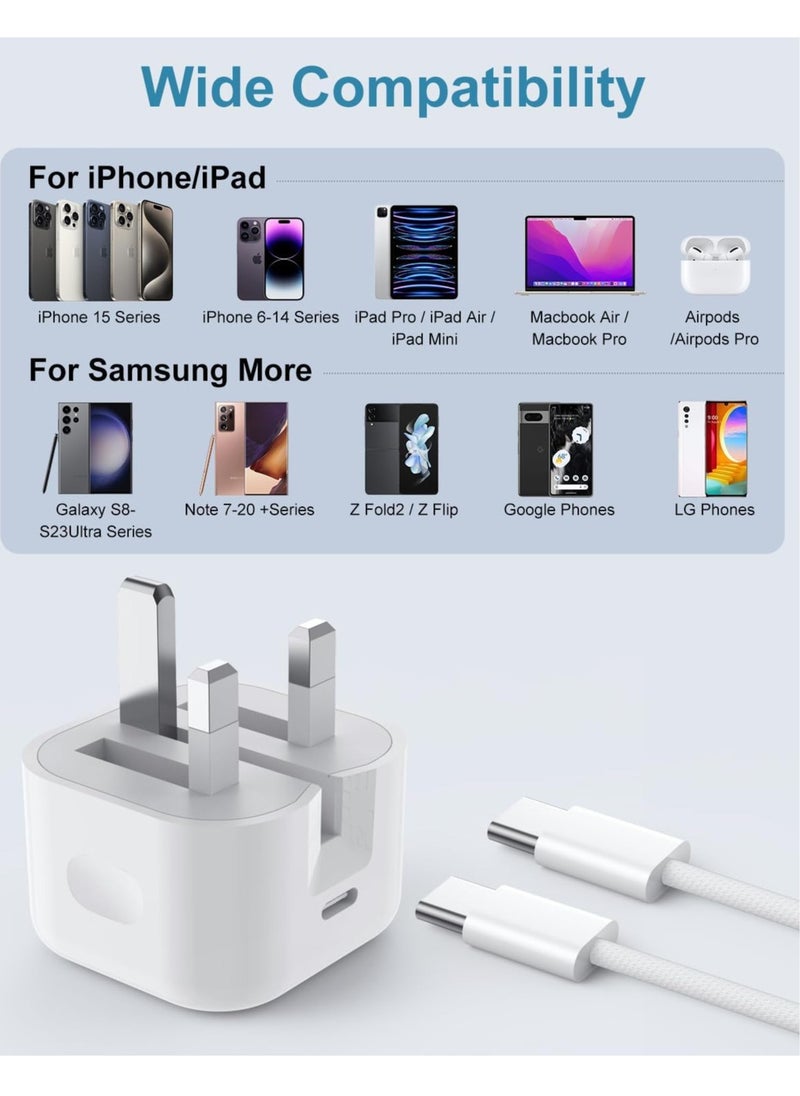 Generic - NEW MFi Certified iPhone 15 Fast Charger – 2-Pack 20W USB-C Power Adapter with Extra-Long 2M USB-C Cable for iPhone 15/15 Pro/15 Pro Max, iPad Pro/Air/Mini - Image 1