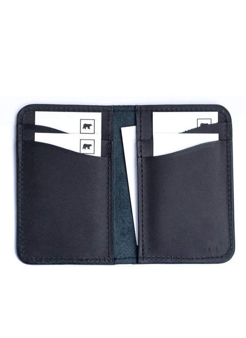 Men's Vertical Real Leather Wallet - Model NO22 - Black