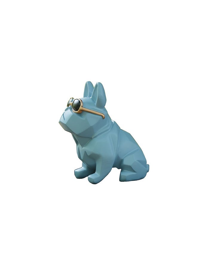 UNIQUE MINI GEOMETRIC DOG DOGGY BULLDOG FIGURINE WITH SUNGLASSES BLUE ANIMAL STATUES HOME GARDEN BAR DCOR ORNAMENT