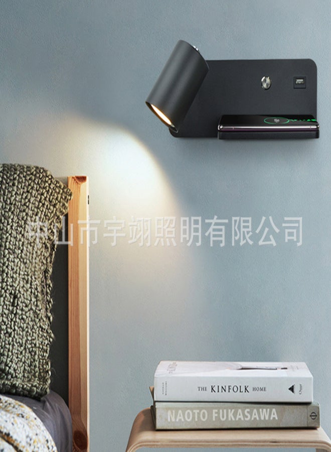 Wall lamp USB interface wireless mobile phone charging GU10 light bulb living room background wall lamp bedroom bedside lamp reading lamp Warm White White spotlight left - Image 2