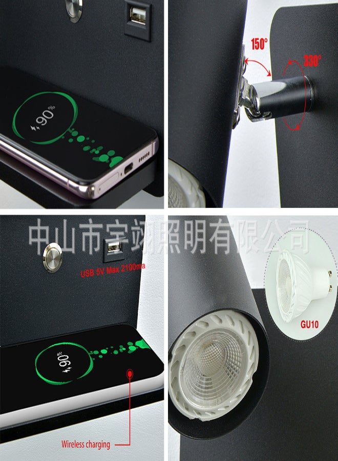 Wall lamp USB interface wireless mobile phone charging GU10 light bulb living room background wall lamp bedroom bedside lamp reading lamp Warm White White spotlight left - Image 5