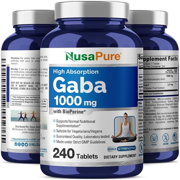 NusaPure نوسابور غابا - مناسب للنباتيين/النباتيين الصرف، غير معدل وراثيًا - 1000 ملغ - 240 قرص - Image 4
