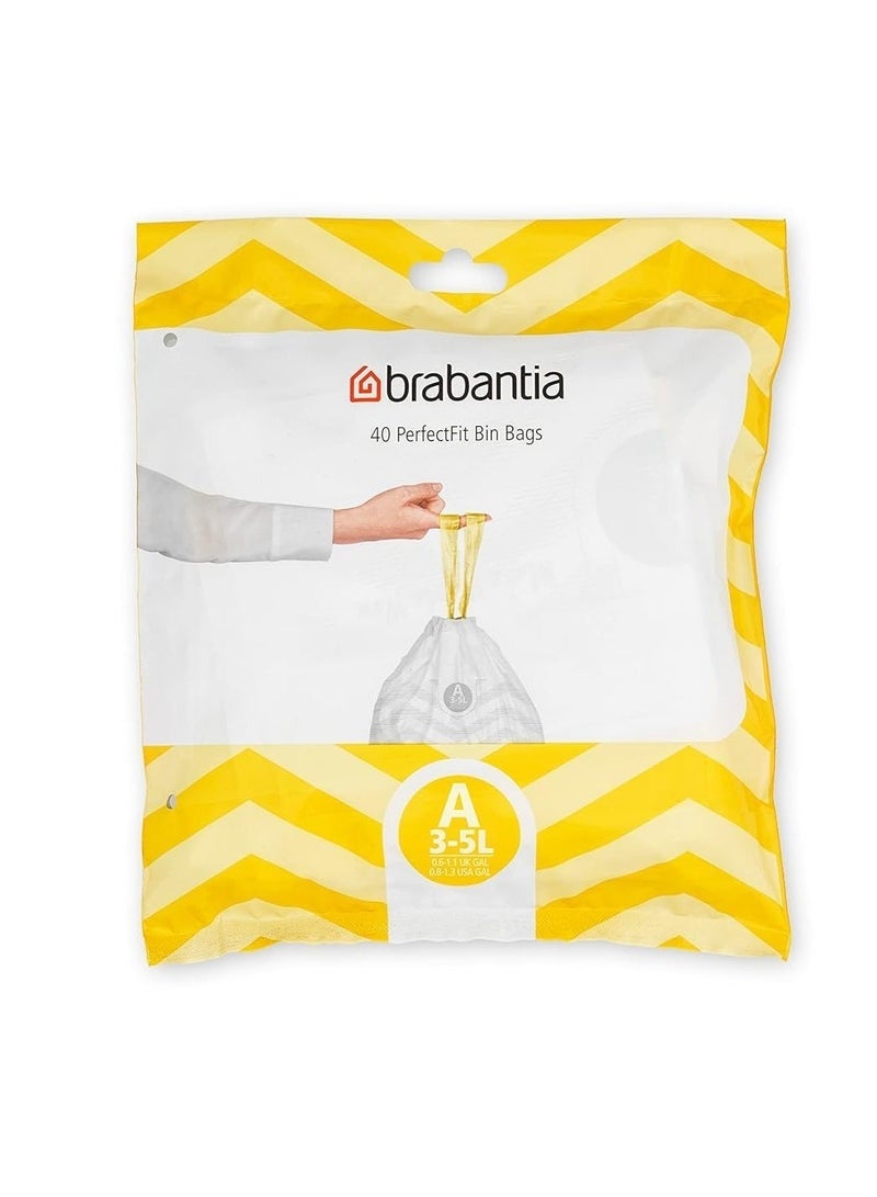 برابانتيا Brabantia PerfectFit أكياس نفايات مقاس A (3–5 لتر) – 40 كيس، أكياس قمامة بلاستيكية سميكة مع شريط إغلاق برباط، لون أبيض  إذا تحتاج وصف كامل لعرض كارفور أو أمازون بالعربي (العنوان + المميزات + الوصف)، أكتب لك جاهز للنشر. - Image 1