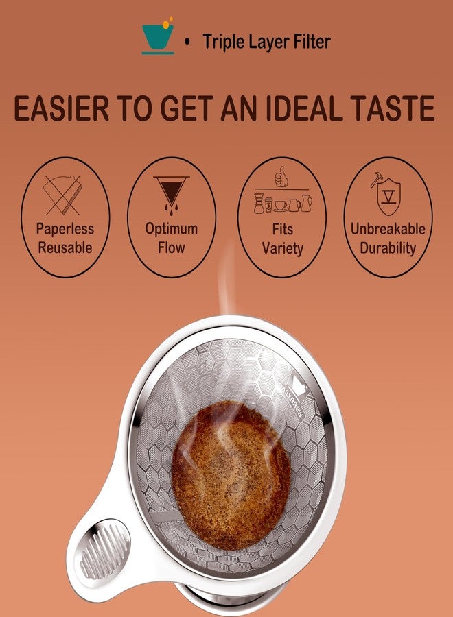 Dailybrew Triple Layer Pour Over Coffee Filter Durable Pour Over Coffee Dripper Easy Clean Metal Cone Filter Paperless Stainless Steel Pour Over Coffee Maker With Holder 2 Cup (HOLDER) - Image 2