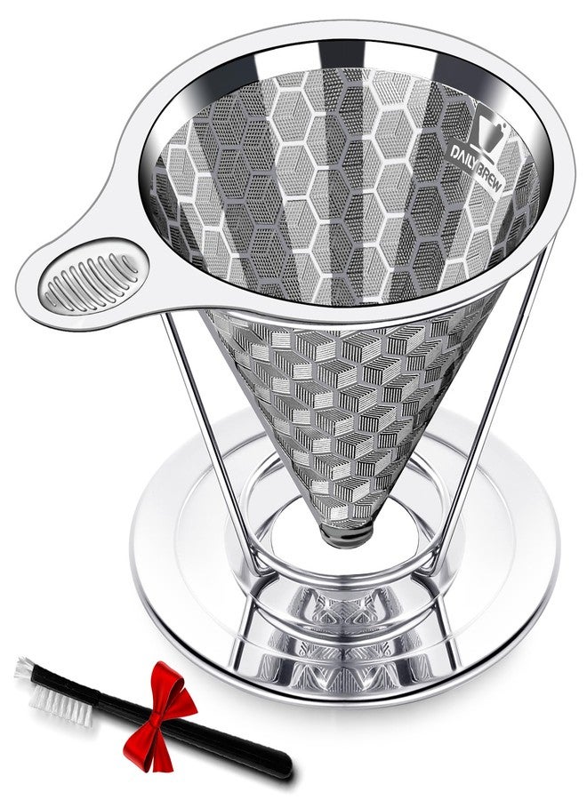 Dailybrew Triple Layer Pour Over Coffee Filter Durable Pour Over Coffee Dripper Easy Clean Metal Cone Filter Paperless Stainless Steel Pour Over Coffee Maker With Holder 2 Cup (HOLDER) - Image 1