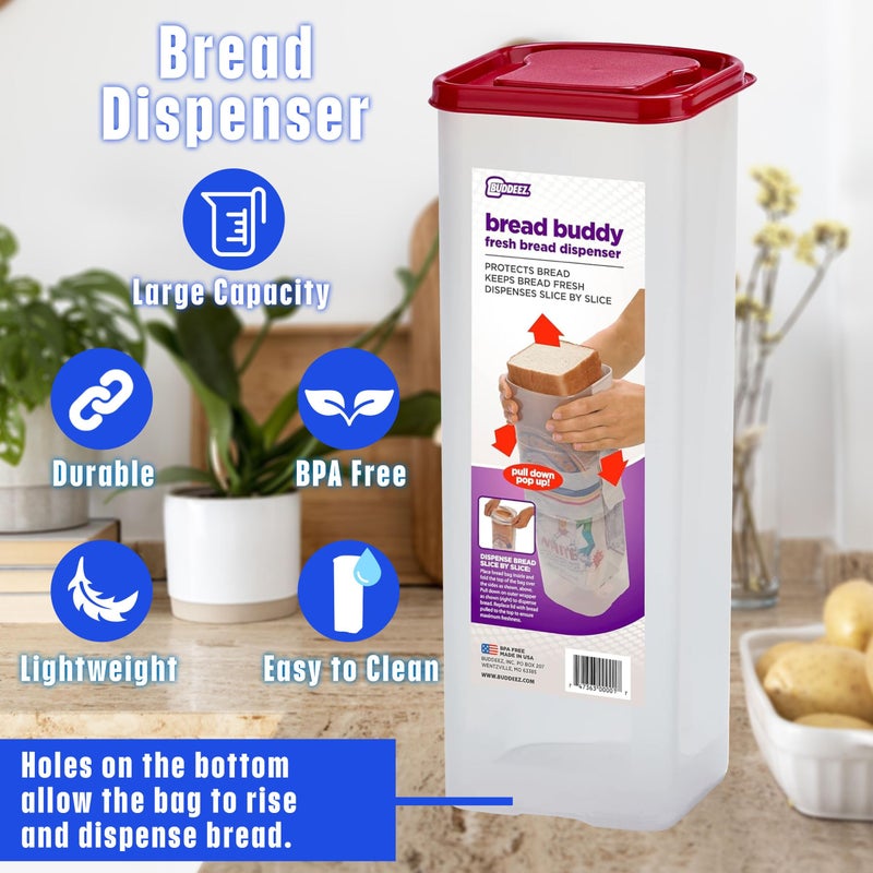 Buddeez Bread Buddy Bread Box â€“ Keeps Bread Loaves Fresh - Red Lid, Pack of 1 - Image 4