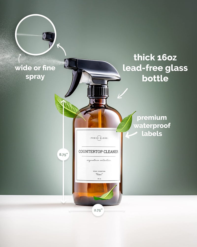 Vine Creations Amber Glass Spray Bottles, 2 Pack Glass Refillable Bottles for Cleaning solutions, 16 oz Spray Bottle for Cleaning, Mister Spray Bottle, Amber Spray Bottles with Waterproof Labels - Image 4