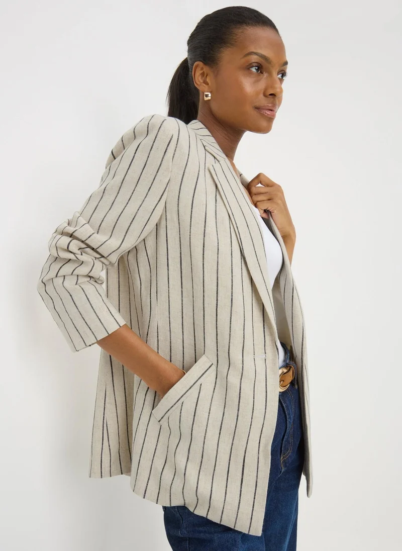 Matalan Cream Stripe Linen Blend Blazer
