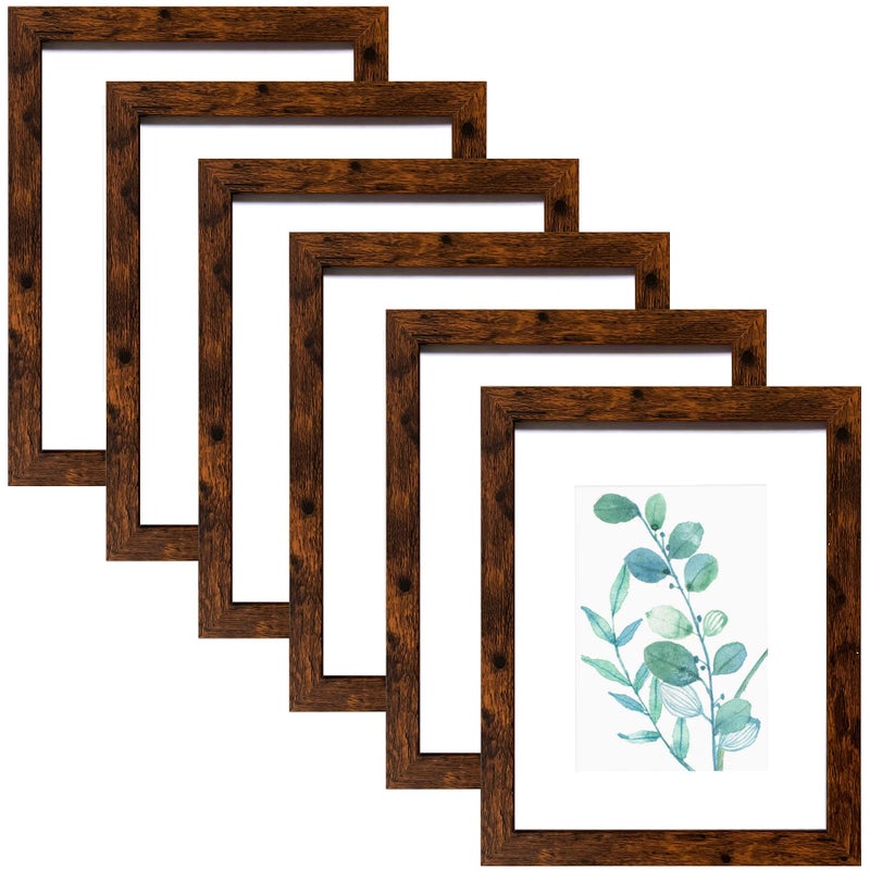 8x10 Picture Frame Dark Brown Set of 6 Display Pictures 5x7 With mat or 8x10 Without Mat