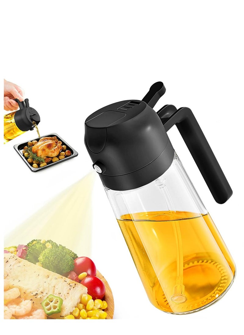 TARAFON - The 2-in-1 Oil Sprayer and Dispenser is a 470ml premium glass bottle designed for cooking, featuring a food-grade oil mister perfect for air fryers, salads, frying, and BBQ. This thickened glass oil bottle allows for easy spray and pour, making it ideal for any kitchen. - Image 1