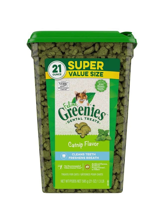 Greenies FELINE GREENIES Natural Dental Care Cat Treats Catnip Flavor, 21 oz. Tub - Image 1
