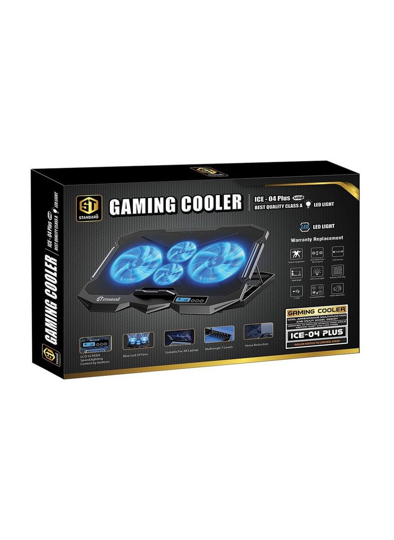 Ice - ICE-04 Plus Gaming Cooler – USB-A Powered LED Light Cooling Pad with LCD Screen, Adjustable Fan Speeds & Enhanced Heat Dissipation for Laptops & Consoles - Image 1