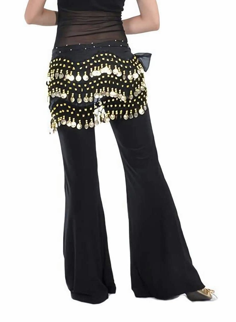 SOLARAE Chiffon Belly Dance Hip Scarf with Dangling Gold Coins - Elegant Black Wrap Belt for Dance Performance - Image 4