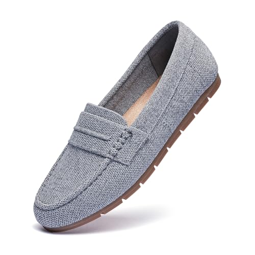 Cvistpieo Loafers for Women Comfortable Dressy Casual Work Flats Lightweight & Breathable Slip On Walking Shoes Knit Gray Size 5.5
