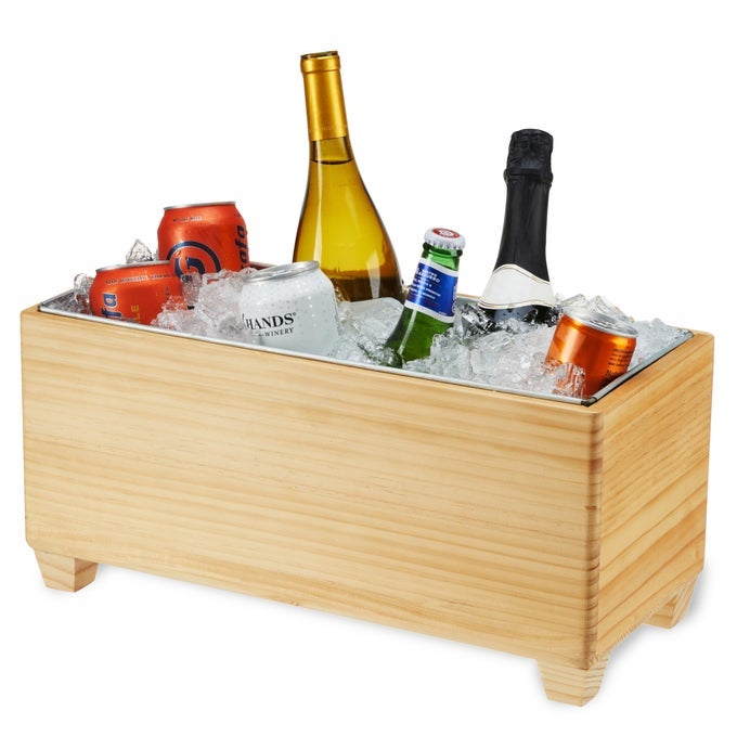 ICE BUCKET WOOD AND GALVANIZED METAL TUB WOODEN WINE BUCKET AND BEER CHILLER HOLDS 4 WINE BOTTLES OR 54 GALLONS SET OF 1BROWN