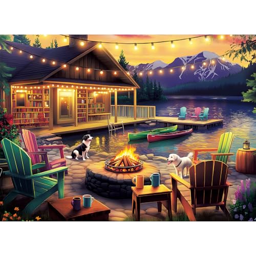 VOLUVOLU 500 Pieces Dog Puzzles for Adults Evening Bonfire Puzzle for Adults Seniors Retro Style Puzzle 500 Pieces Gift for Birthday Home Decor Fun for Family Entertainment205 15 in - Image 1