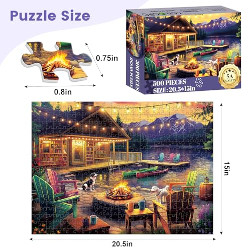 VOLUVOLU 500 Pieces Dog Puzzles for Adults Evening Bonfire Puzzle for Adults Seniors Retro Style Puzzle 500 Pieces Gift for Birthday Home Decor Fun for Family Entertainment205 15 in - Image 5