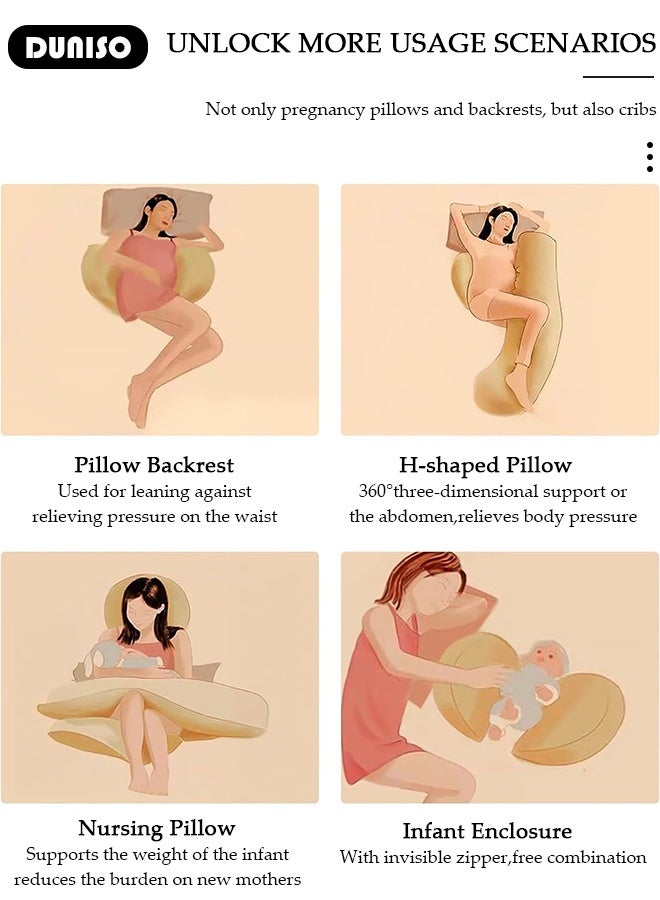DUNISO Pregnancy Pillow for Sleeping, Maternity Pillow, Soft Baby Bub Maternity Pillow with Detachable and Adjustable Pillow Cover  Pregnancy Body Pillow Support Legs Back, Belly A Three-in-One Extended Mode Send An Independent Crescent-Shaped Pillow - Image 3