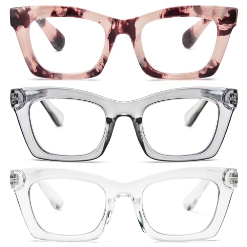 REAVEE 3 Pack Oprah Style Reading Glasses for Women Blue Light Blocking Oversized Cute Square Computer Readers with Spring Hinge 20 - Image 2