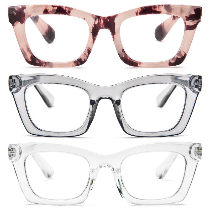 REAVEE 3 Pack Oprah Style Reading Glasses for Women Blue Light Blocking Oversized Cute Square Computer Readers with Spring Hinge 20 - Image 3