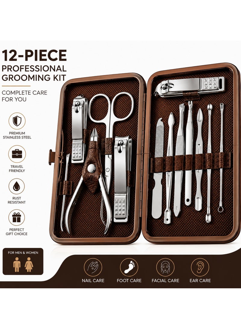 Lukadah 12 Piece Manicure Pedicure Kit, Professional Nail Clipper Set, Stainless Steel Grooming Kit for Men & Women, Travel Nail Care Set with Portable Metal Case, Nail Cutter Beauty Care Tools - Image 1
