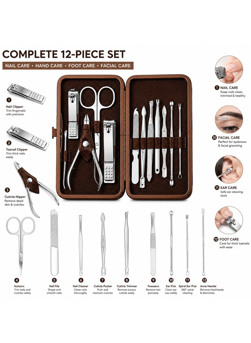 Lukadah 12 Piece Manicure Pedicure Kit, Professional Nail Clipper Set, Stainless Steel Grooming Kit for Men & Women, Travel Nail Care Set with Portable Metal Case, Nail Cutter Beauty Care Tools - Image 2