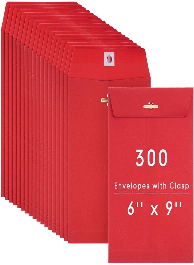 Teling 300 Pcs 6 x 9 Manilla Envelopes Clasp Kraft Catalog Envelope with Clasps Closure for Storing Mailing 28 lb Kraft Paper for Office Document Business School(Red) - Image 1
