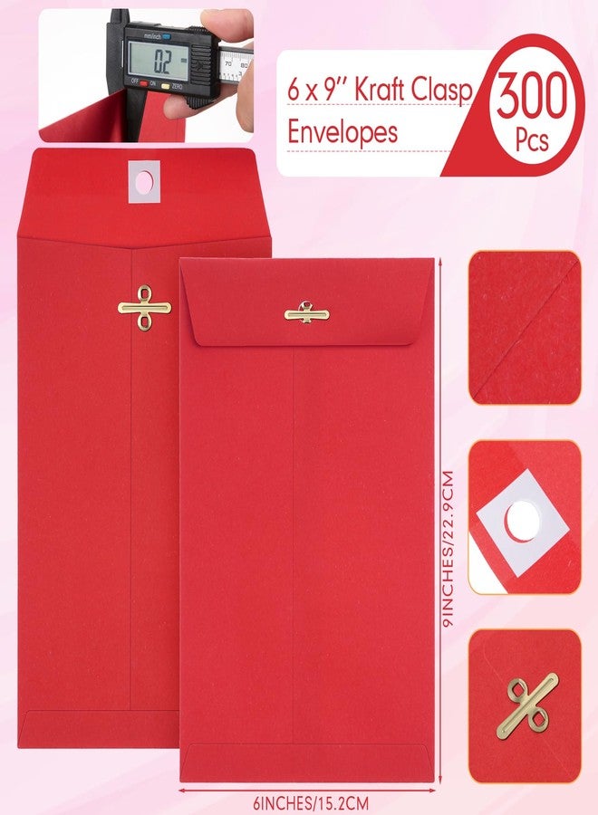Teling 300 Pcs 6 x 9 Manilla Envelopes Clasp Kraft Catalog Envelope with Clasps Closure for Storing Mailing 28 lb Kraft Paper for Office Document Business School(Red) - Image 2