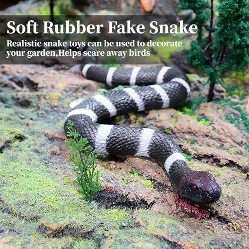 Hsxfl Realistic Fake Snakes Toy Soft Rubber Snake Realistic Keep Birds and Squirrels Away Coral Snake Toys for Garden Gift April Fools Day Party Favors or Halloween Decoration Props - Image 5