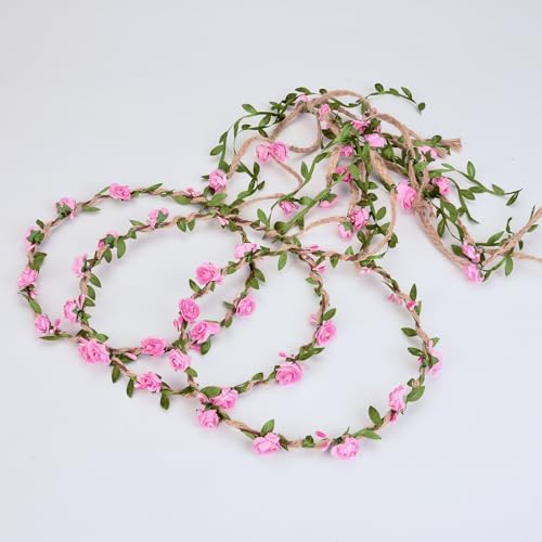DDazzling Flower Crown Floral Wreath Headband Floral Garland Headbands Photo Props,Rose Flower Crown Kit, 3 Piece (Pink) - Image 3