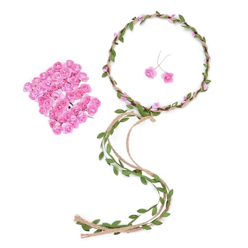 DDazzling Flower Crown Floral Wreath Headband Floral Garland Headbands Photo Props,Rose Flower Crown Kit, 3 Piece (Pink) - Image 1