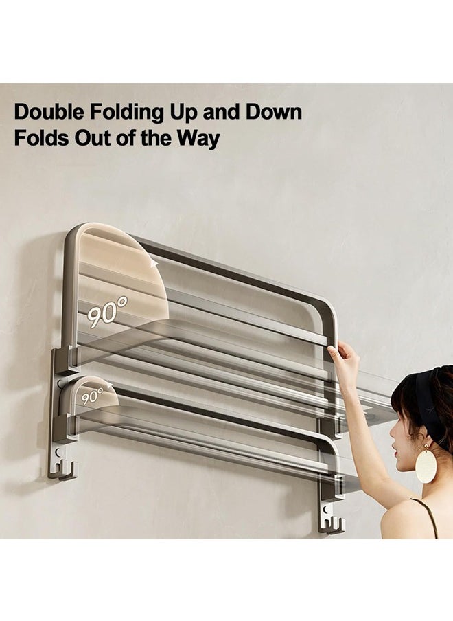 Hihonor Towel Rack, Stainless Steel Bathroom Towel Rail with Towel Bar and Hooks, Foldable Wall-Mounted Self Adhesive Shower Shelf Organizer, Bath Towel Storage Shelf(Gray)  - Image 4