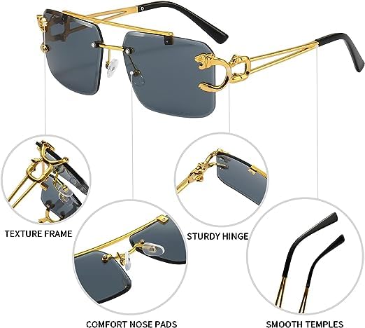Dark Wost Rimless Non-Polarized Sunglasses For Men & Women Shades Tinted Lens Metal Frameless Rectangle Sunglass UV400 Protection (Gold Frame Tea, Free Size) - Image 3