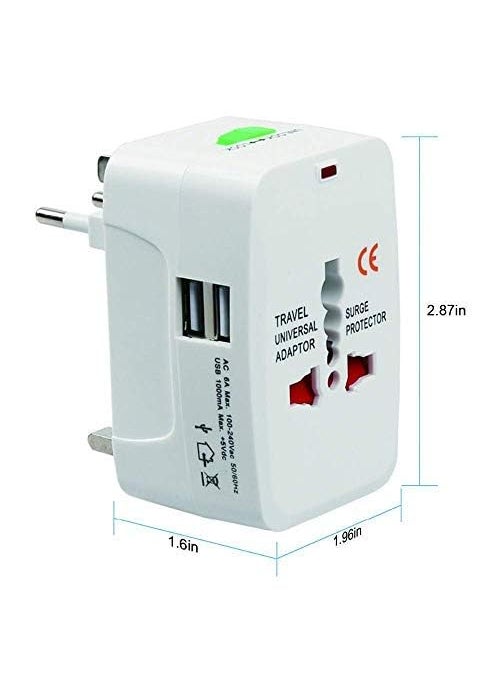 LATESHOP LATESHOP Worldwide Travel USB Adapter with Build in Charger Dual USB Ports with 100V 6A 240V Electrical Protected Plug Compatible with Mobile Laptop Cameras etc White  - Image 4