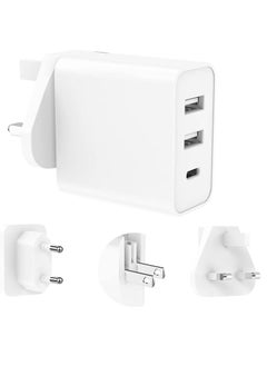 Generic Travel Adapter UK to EU US Plug Adaptor 42W USB C Fast Charger Universal 3-Ports Worldwide Multiport Wall Adapter for iPhone iPad Android Samsung  - Image 1