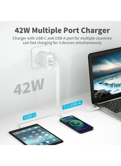 Generic Travel Adapter UK to EU US Plug Adaptor 42W USB C Fast Charger Universal 3-Ports Worldwide Multiport Wall Adapter for iPhone iPad Android Samsung  - Image 2