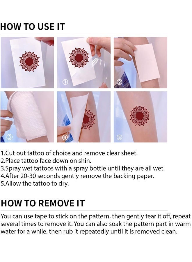 GlamKit 2 Sheets Red and Brown Henna Tattoo Kit Lace Fake Tattoos Semi Permanent Waterproof Stickers for Women Wedding Party Festival Bridal Shower Bachelorette Night Beach Vacation Daily Wear Tattoos Decorations - Image 5