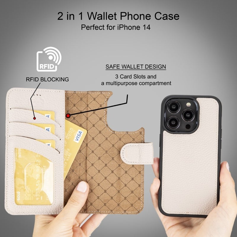 Apple iPhone 14 Pro Compatible Leather Wallet Case Mwwn Erc3 Beige