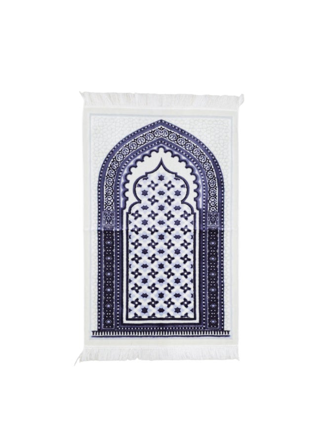 سجادة صلاة إسلامية مخملية بطراز ميغان جودة ممتازة كحلي وأبيض 70 × 110 سم MEGANES103662NVY