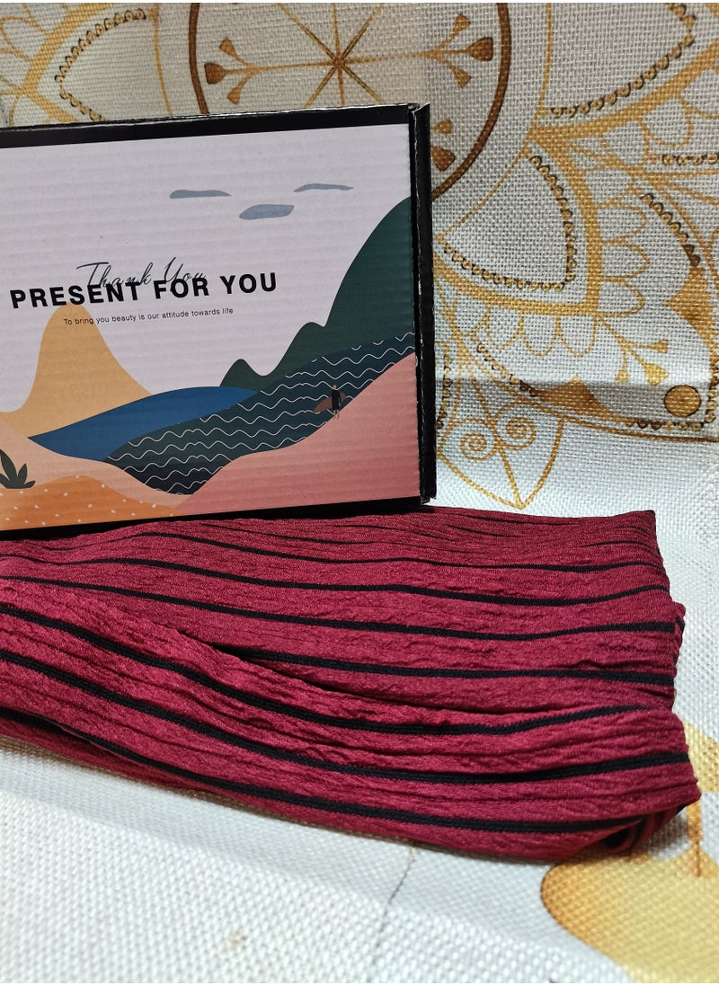 Laravel Striped Muslim long-tail elegant fashion Muslim Elastic turban hat chemotherapy hat Islamic Arab Hijab Undercap Elastic Headscarf Hat Ramadan Gift Holiday Gift Box - Red Striped  - Image 3