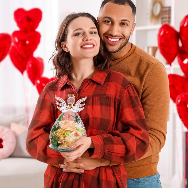 FIACO Gifts for Women Birthday Christmas Preserved Rose Forever Flower in Glass Angel Figurines Fresh Flowers for Delivery for Mom Real Colorful Roses for Grandma Wife Her from Daughter - Image 5