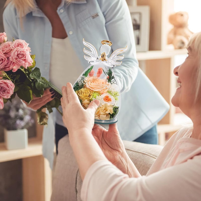 FIACO Gifts for Women Birthday Christmas Preserved Rose Forever Flower in Glass Angel Figurines Fresh Flowers for Delivery for Mom Real Colorful Roses for Grandma Wife Her from Daughter - Image 4