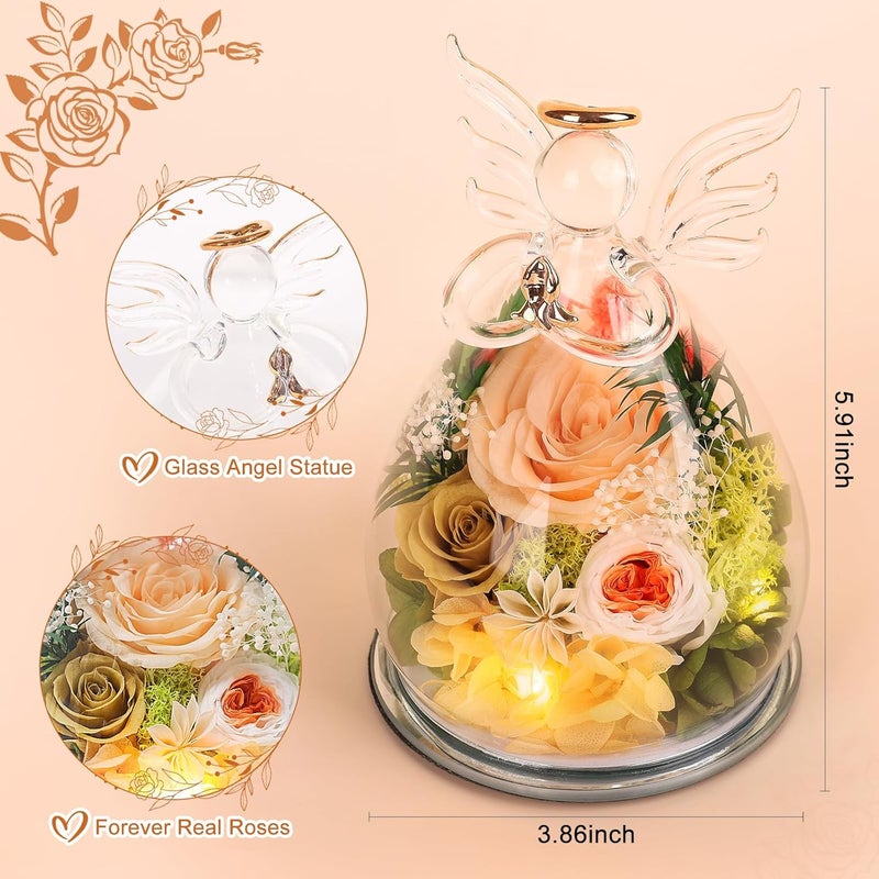 FIACO Gifts for Women Birthday Christmas Preserved Rose Forever Flower in Glass Angel Figurines Fresh Flowers for Delivery for Mom Real Colorful Roses for Grandma Wife Her from Daughter - Image 2