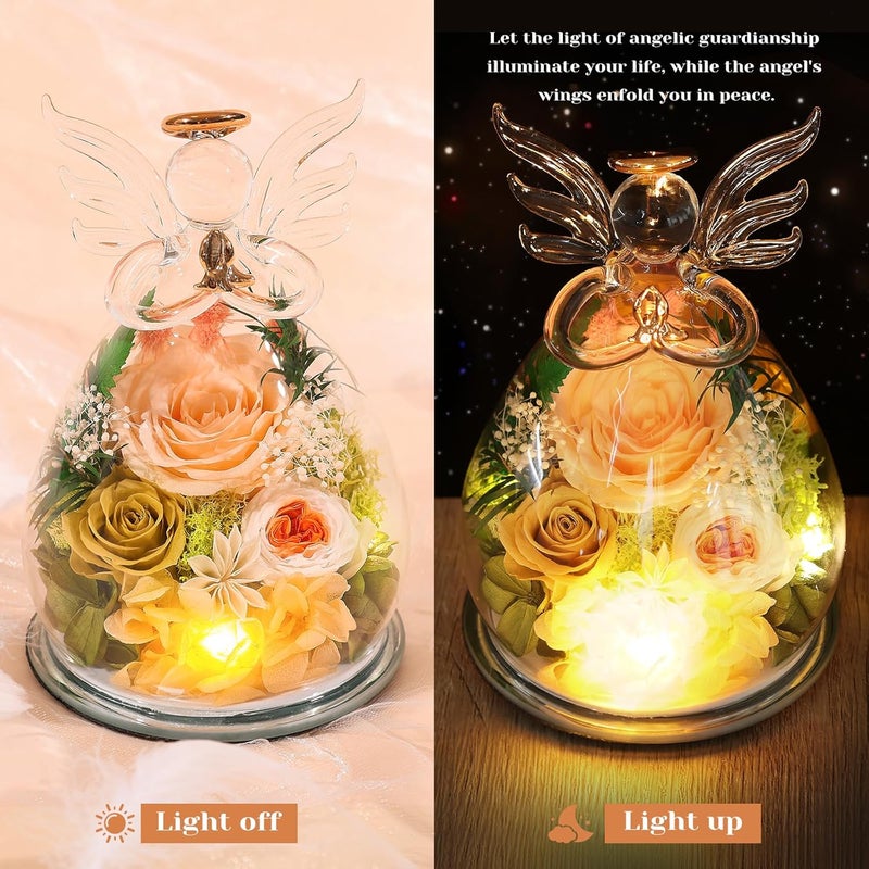 FIACO Gifts for Women Birthday Christmas Preserved Rose Forever Flower in Glass Angel Figurines Fresh Flowers for Delivery for Mom Real Colorful Roses for Grandma Wife Her from Daughter - Image 3