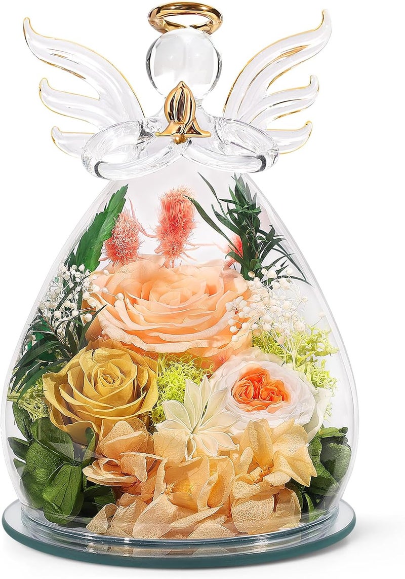 FIACO Gifts for Women Birthday Christmas Preserved Rose Forever Flower in Glass Angel Figurines Fresh Flowers for Delivery for Mom Real Colorful Roses for Grandma Wife Her from Daughter - Image 1
