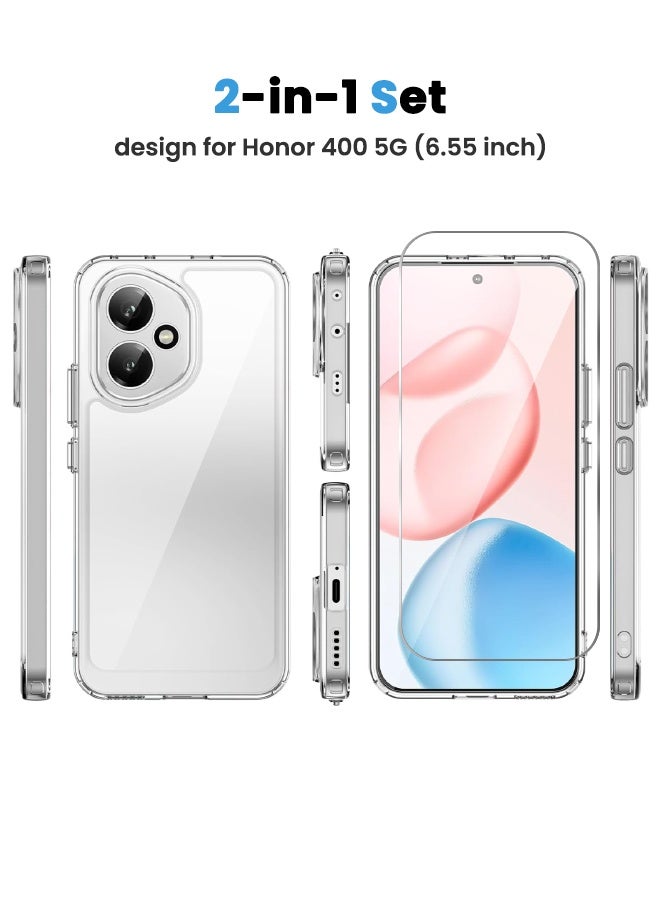 SPFYEAH [2-in-1] Honor 400 Case with HD Tempered Glass Screen Protector, [Anti Drop][Anti Scratch][Anti Slip][Anti Fingerprint] Clear Acrylic Hard Case Cover for Honor 400 5G 6.55 inch, Clear - Image 2