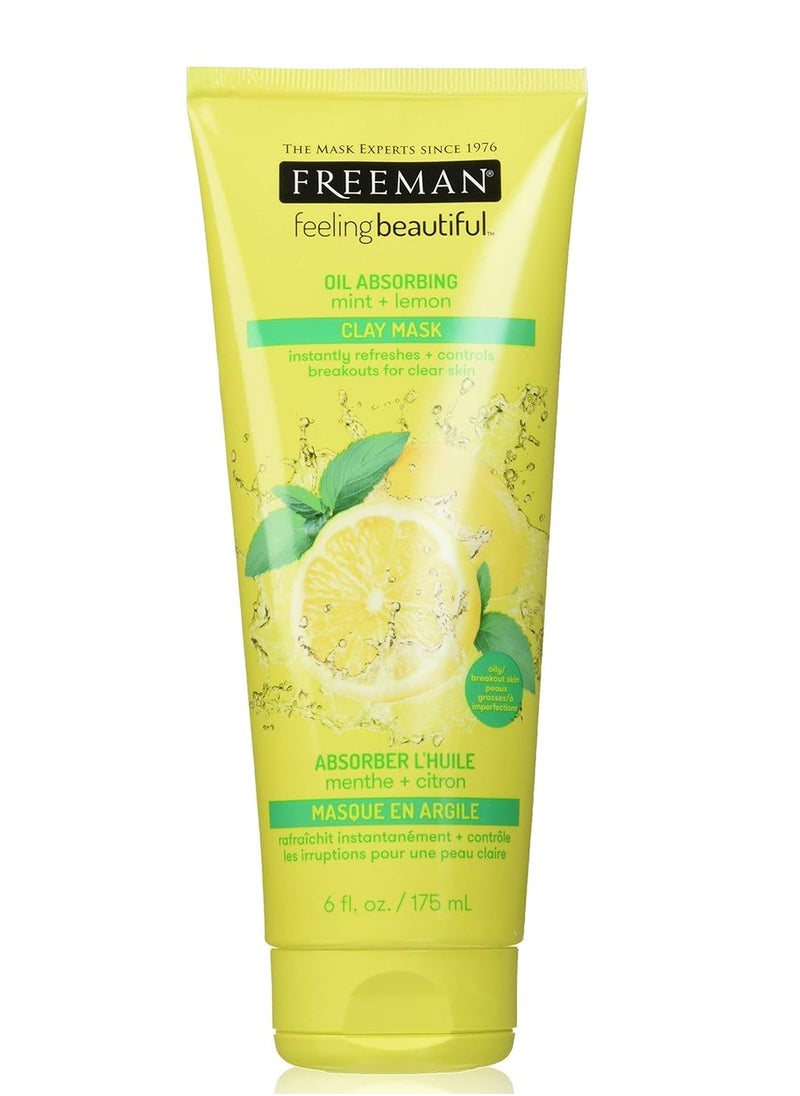 Freeman - Freeman Oil Absorbing Mint & Lemon Clay Mask, Facial Mask, Skincare, 6 fl oz tube/175 mL - Image 1