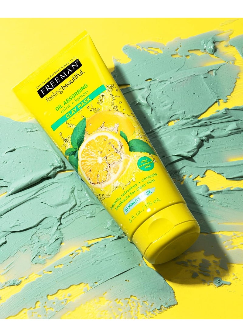 Freeman - Freeman Oil Absorbing Mint & Lemon Clay Mask, Facial Mask, Skincare, 6 fl oz tube/175 mL - Image 1