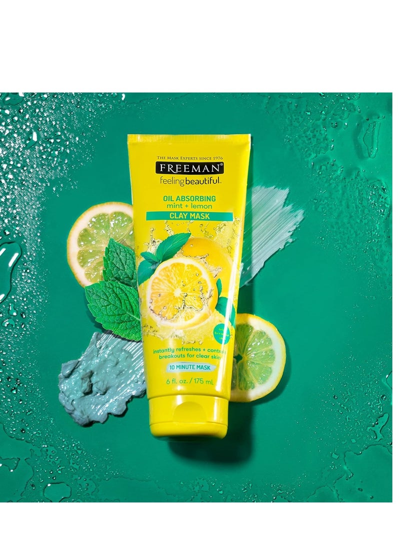 Freeman - Freeman Oil Absorbing Mint & Lemon Clay Mask, Facial Mask, Skincare, 6 fl oz tube/175 mL - Image 1