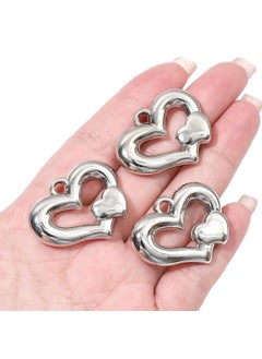 Silver Plated Heart Butterfly Knot Pendant DIY Handmade Necklace Bracelet Charm Jewelry Accessories Material Wholesale Large hollow double heart 34x 26mm aperture about 3mm 5/bag